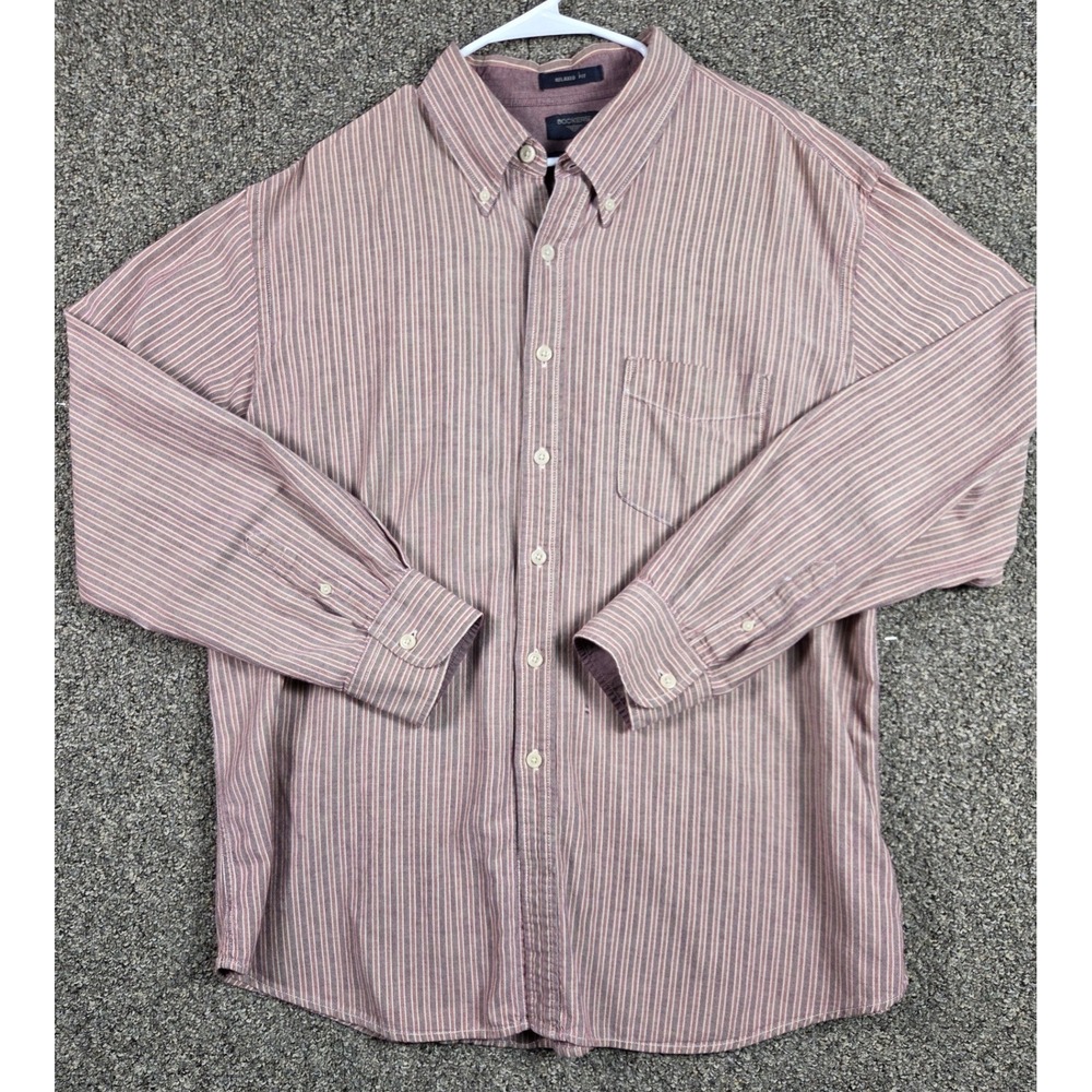 Dockers Button Down Shirt Mens XXL Maroon Striped Relaxed Fit Long Sleeve Cotton